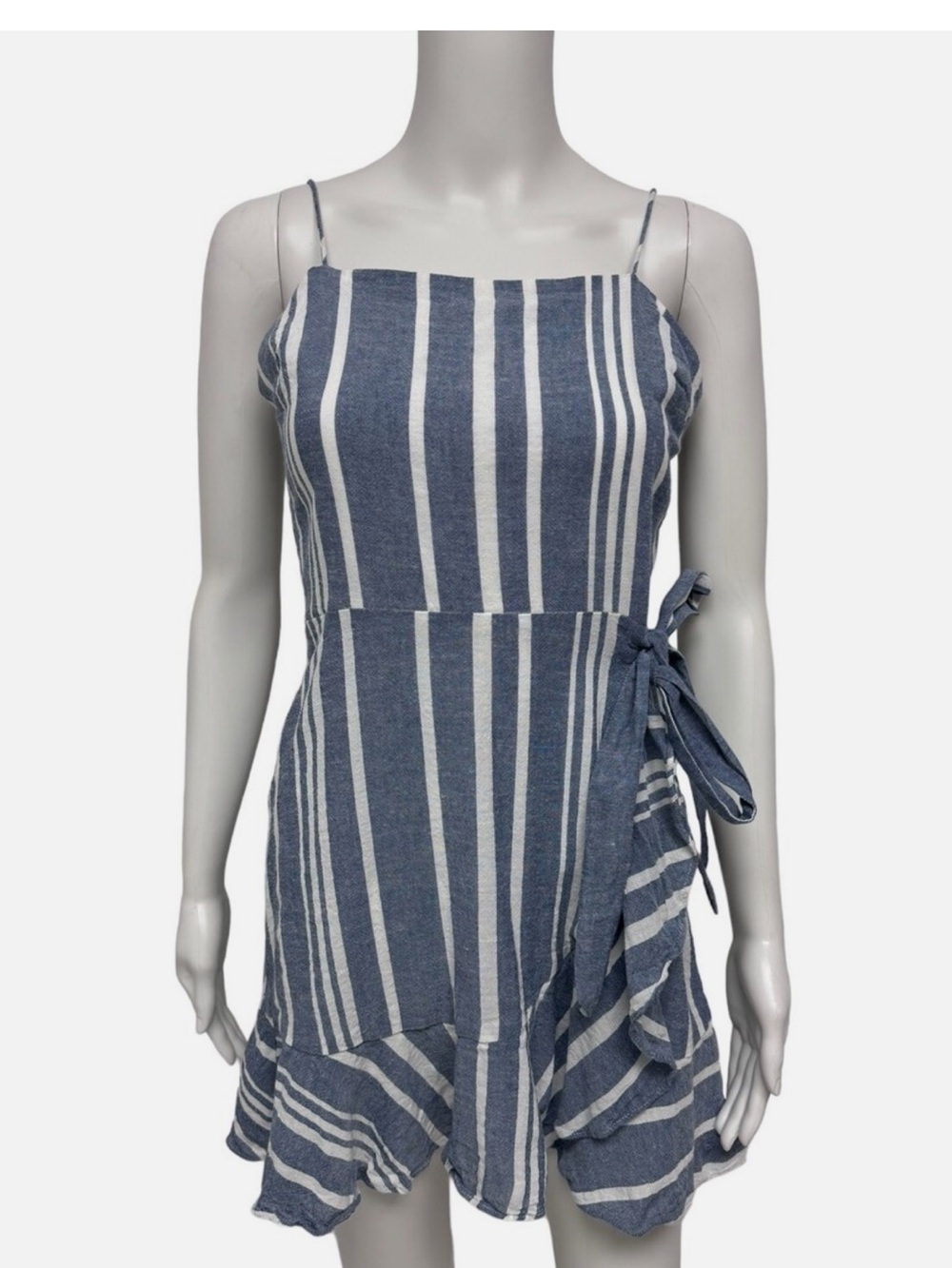 Express Striped Blue and White Midi Wrap Sundress with Side Tie